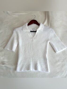 Bailey 44 White Ribbed Polo Sweater Top